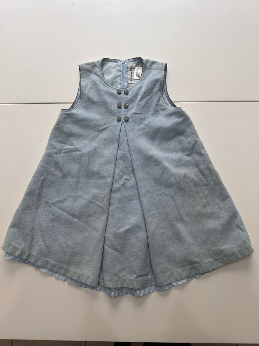 Vintage Christian Dior Toddler Girl Blue Sleeveless Pleated Dress